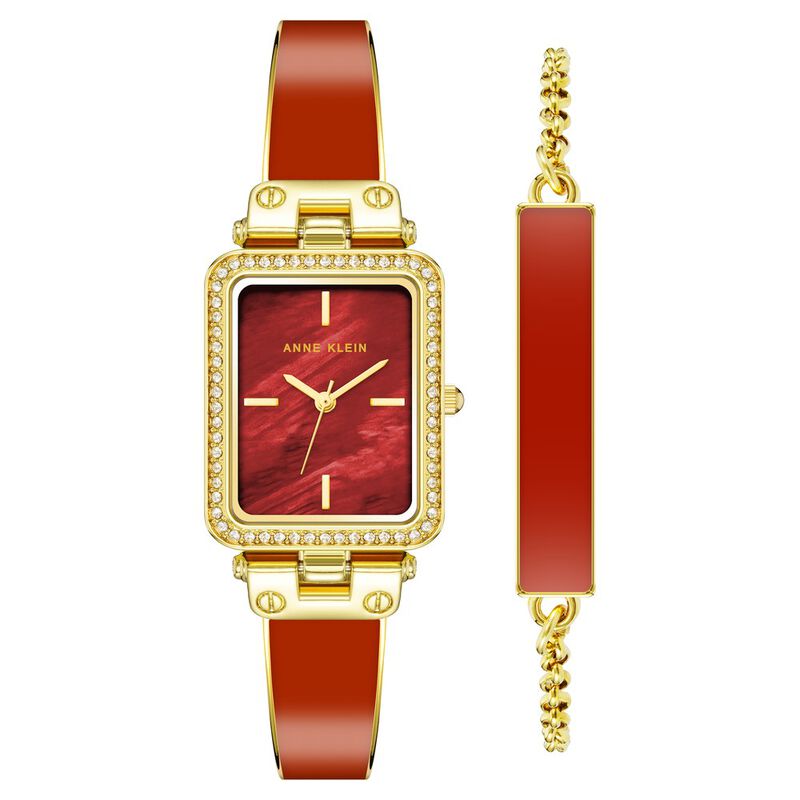 Anne Klein Quartz Analog Red Dial Stainless Steel Strap Watch for Women