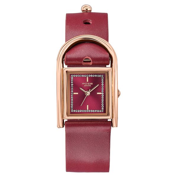 Sonata Poze Quartz Analog Red Dial Red Leather Strap Watch For Women - image number 1