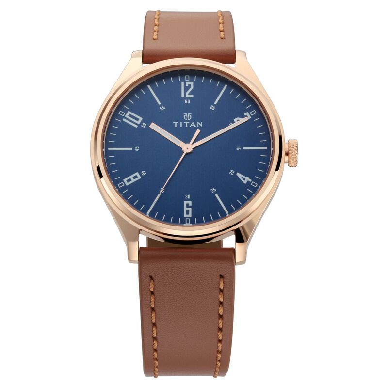 Titan Quartz Analog Blue Dial Leather Strap Watch for Men