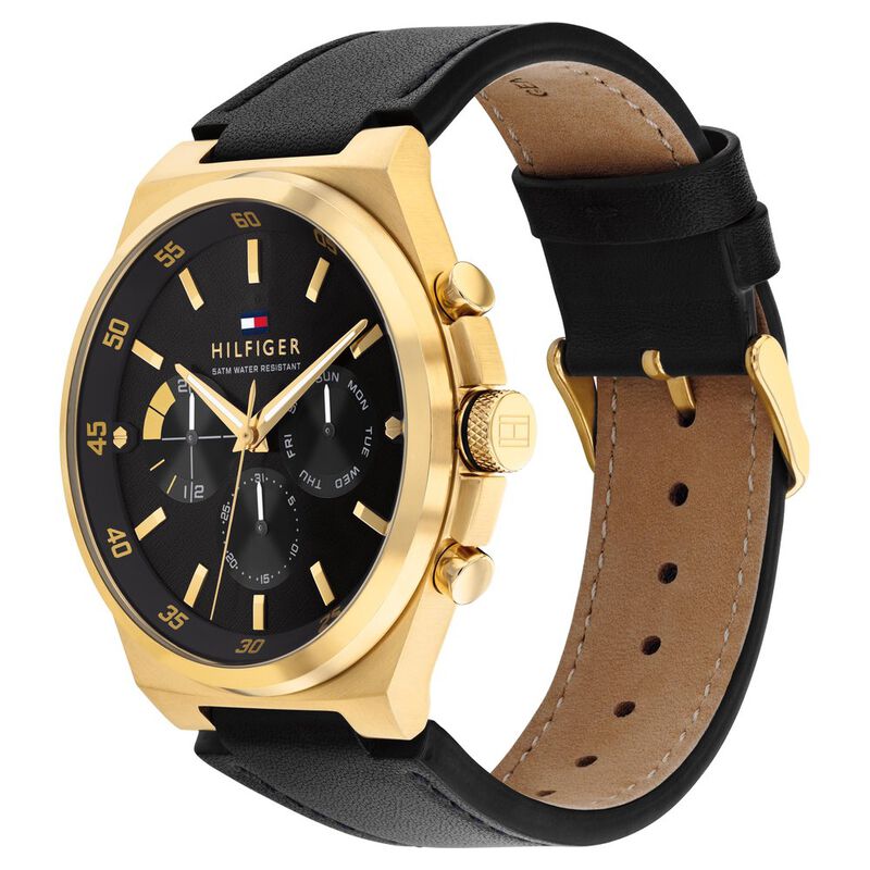 Tommy Hilfiger Quartz Multifunction Black dial Leather Strap Watch for Men - image number 1