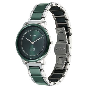 Titan Edge Melange Quartz Analog Green Dial Green Steel & Ceramic Strap Watch For Women