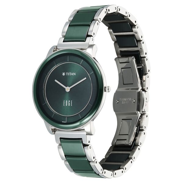 Titan Edge Melange Quartz Analog Green Dial Green Steel & Ceramic Strap Watch For Women - image number 2
