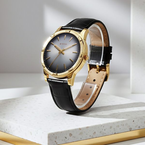 Titan Karishma Festive Analog with Silver Dial Black Leather Strap Watch for Men - image number 0