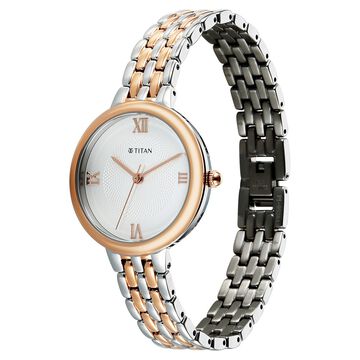 Titan Eminence Quartz Analog White Dial Two Toned Strap Watch For Women