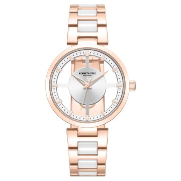 Kenneth Cole Quartz Analog Silver Dial Rose Gold Colour Ceramic Strap Watch For Women