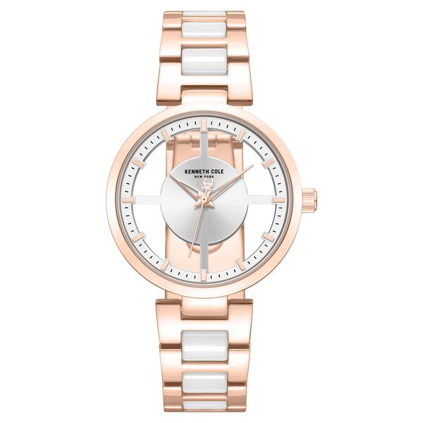 Kenneth Cole Quartz Analog Silver Dial Rose Gold Colour Ceramic Strap Watch For Women - image number 0