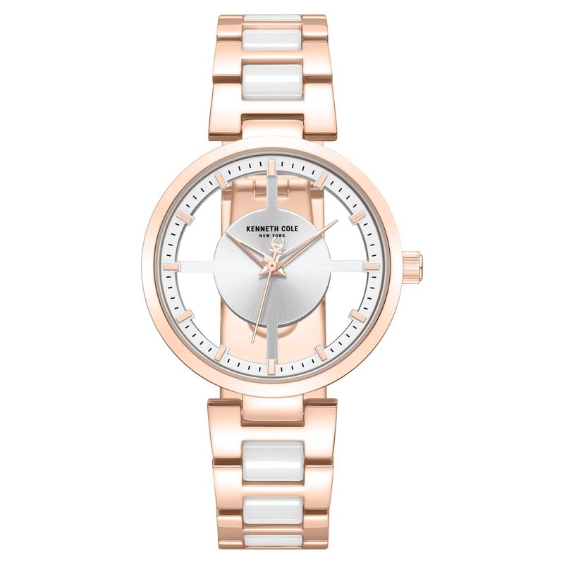 Kenneth Cole Quartz Analog Silver Dial Rose Gold Colour Ceramic Strap Watch For Women