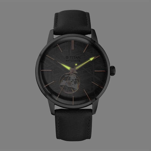 Titan Stellar Automatic Meteorite Dial Leather Strap Watch for Men - image number 1