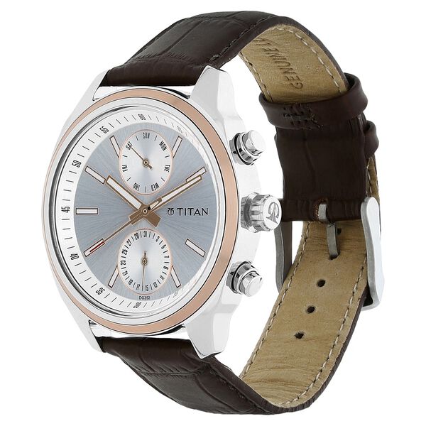 Titan Quartz Multifunction Silver Dial Leather Strap Watch for Men - image number 1