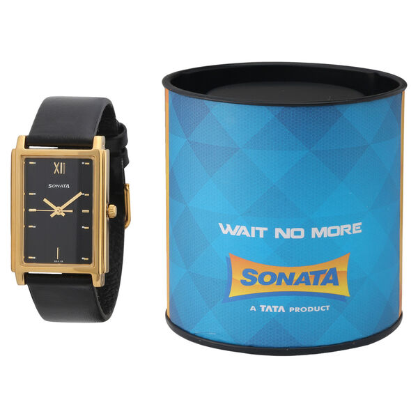 Sonata Quartz Analog Black Dial Leather Strap Watch for Men - image number 3