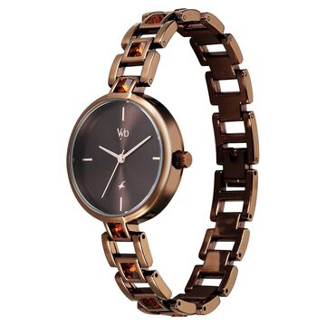 Vyb Manifester By Fastrack Quartz Analog Brown Dial Brown Metal Strap Watch For Girls