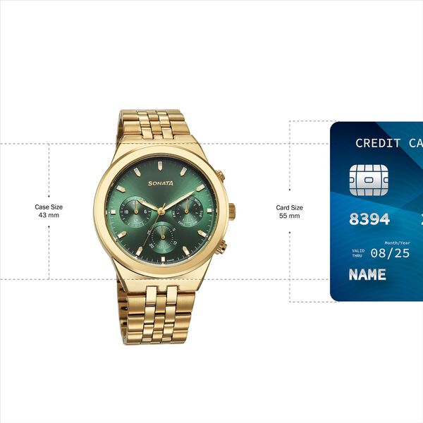 Sonata Eternia Quartz Multifunction Green Dial Metal Strap Watch For Men - image number 3