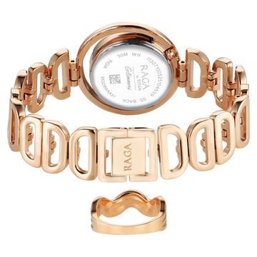 Titan Raga Glimmers Quartz Analog Mother of Pearl Dial Rose Gold Metal Strap Watch For Women