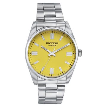 Sonata Poze Quartz Analog Yellow Dial Silver Metal Strap Watch For Men