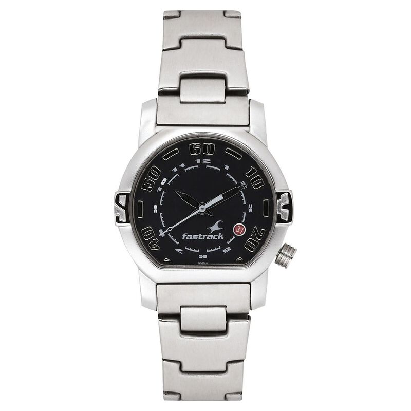 Fastrack Quartz Analog Black Dial Stainless Steel Strap Watch for Guys