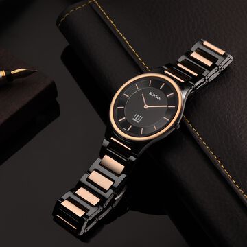Titan Edge Ceramic Quartz Analog Black Dial Ceramic Strap Watch for Men