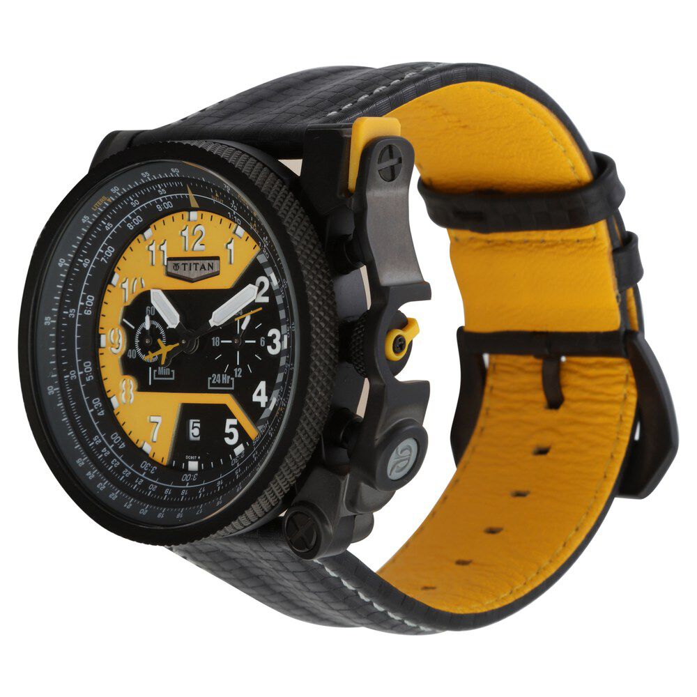 Titan Squadron Black Chrono Leather Strap Watch for Men