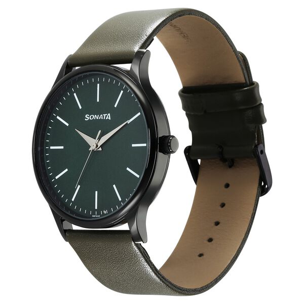 Sonata Aspire Quartz Analog Green Dial Leather Strap Watch for Men - image number 2