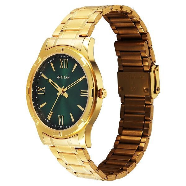 Titan Karishma Quartz Analog Green Dial Golden Stainless Steel Strap Watch For Men - image number 4