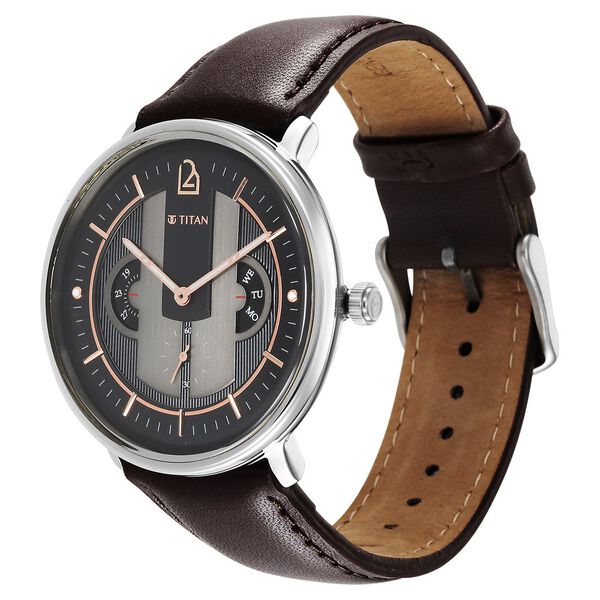 Titan Quartet Black Dial Quartz Multifunction Leather Strap watch for Men - image number 2