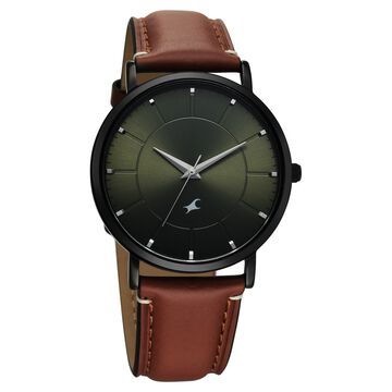 Fastrack Stunners X Quartz Analog Green Dial Leather Strap Watch For Guys