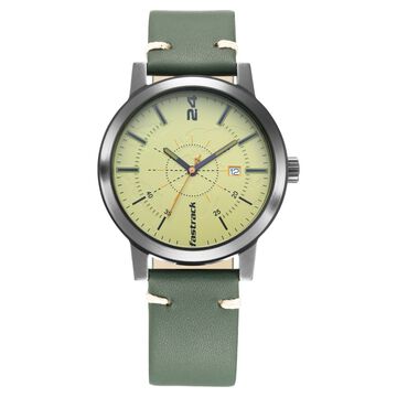Fastrack Tripster Quartz Analog Green Dial Leather Strap Watch for Guys