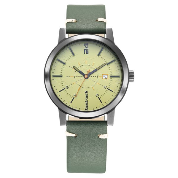 Fastrack Tripster Quartz Analog Green Dial Leather Strap Watch for Guys - image number 1
