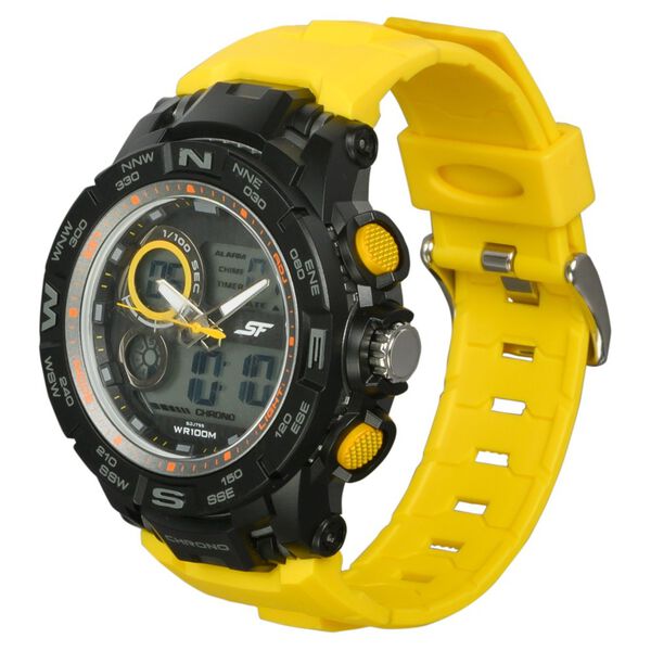 SF Neon Quartz Analog Digital Dial PU Strap Watch for Men - image number 1