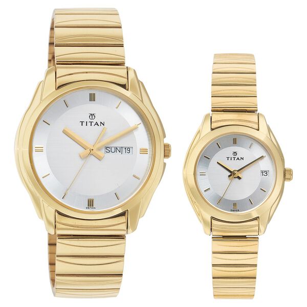 Titan Quartz Analog with Date Silver Dial Watch for Couple - image number 0