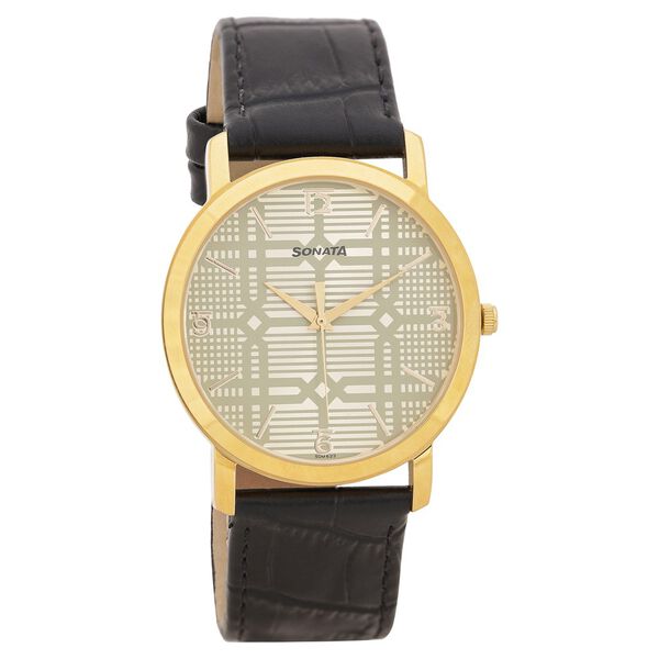 Sonata Quartz Analog Silver Dial Leather Strap Watch for Men - image number 0