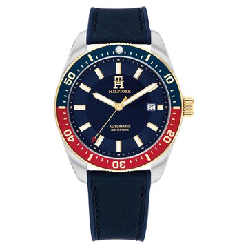 Tommy Hilfiger Automatic Blue Dial Silicone Strap Watch For Men