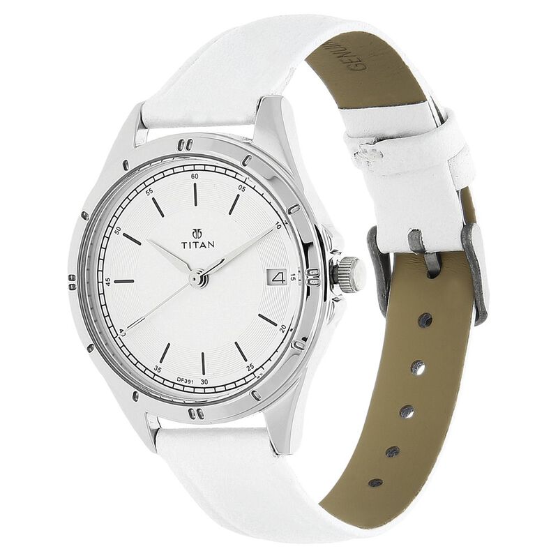 Titan Quartz Analog with Date Silver Dial Leather Strap Watch for Women - image number 1