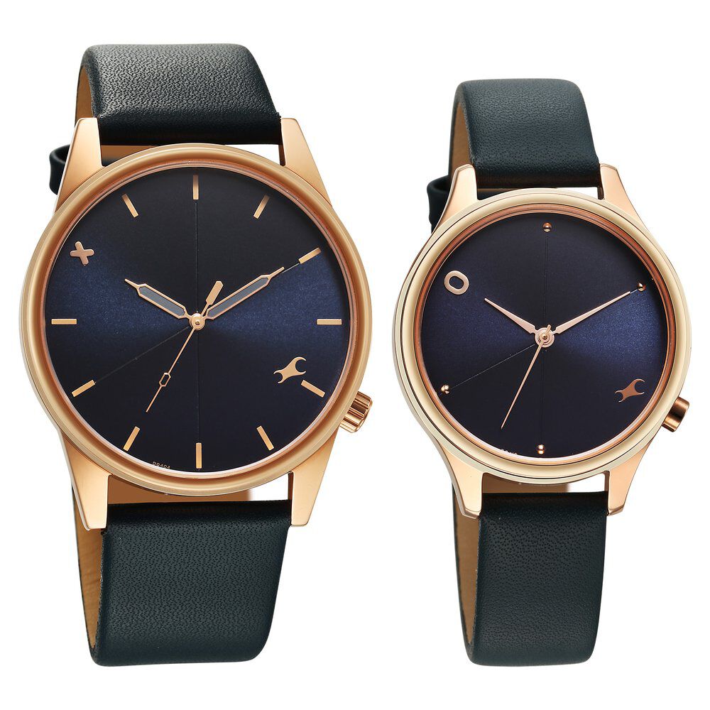 Buy Online Fastrack Mixmatched Quartz Analog Blue Dial With Blue Leather Strap Watch For Couple 33056296wl01p Titan