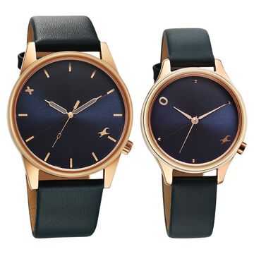 Fastrack Mixmatched Quartz Analog Blue Dial With Blue Leather Strap Watch For Couple