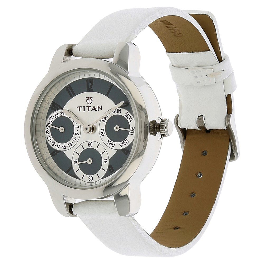 Buy Online Titan Quartz Multifunction White Dial Leather Strap