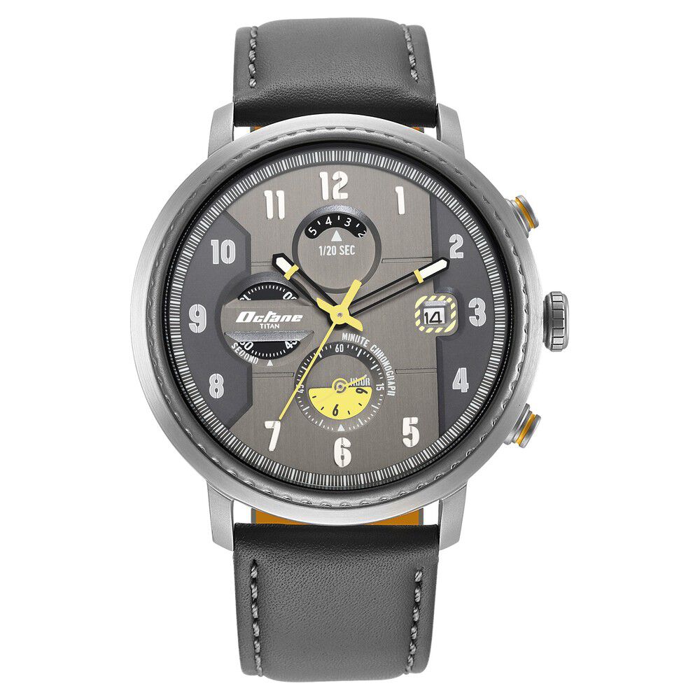 Buy Online Titan Octane Aerobatics Anthracite Dial Chronograph Leather Strap Watch for Men ns1857kl01 Titan