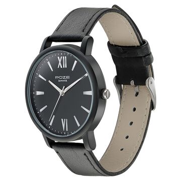 Sonata Poze Quartz Analog Black Dial Leather Strap Watch for Men