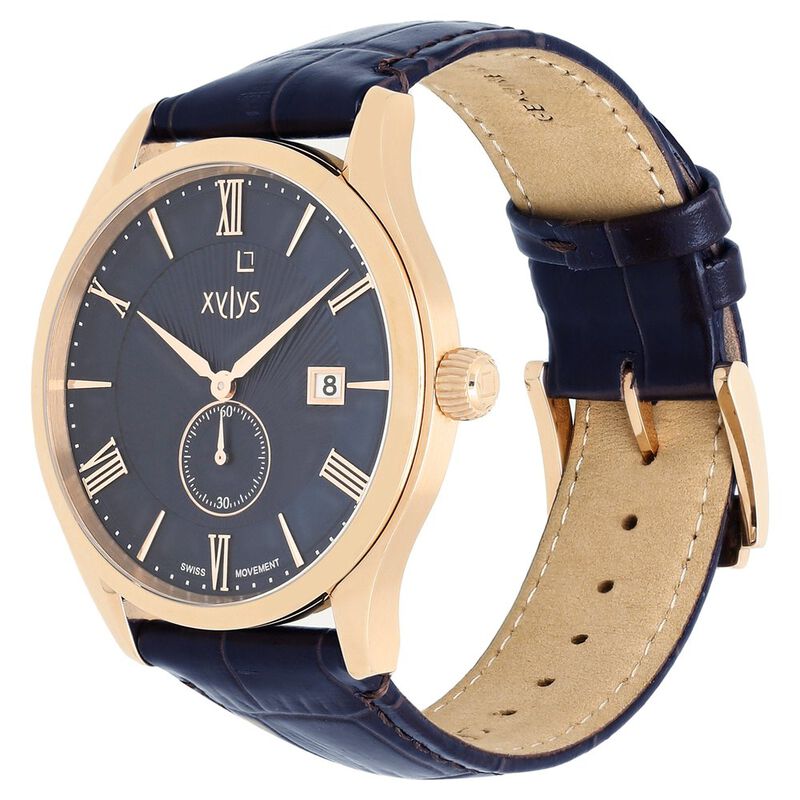 Xylys Quartz Analog with Date Blue Dial Leather Strap Watch for Men - image number 2