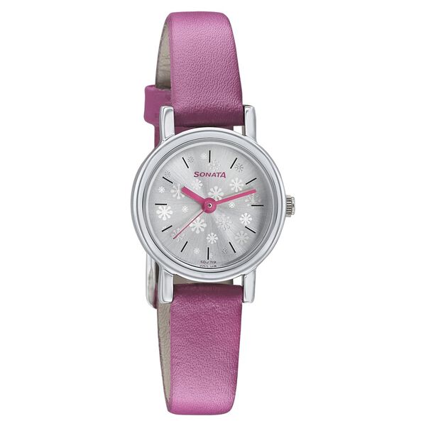 Sonata Floral Folkart Silver Dial Women Watch With Leather Strap - image number 0