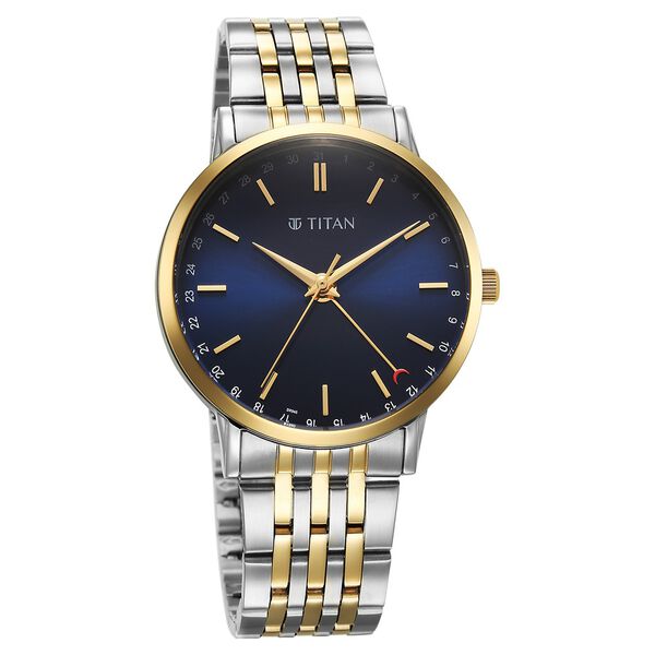 Titan Elegance Analog with Date by Hand and Blue Dial Stainless Steel Two Toned Strap Watch for Men - image number 1