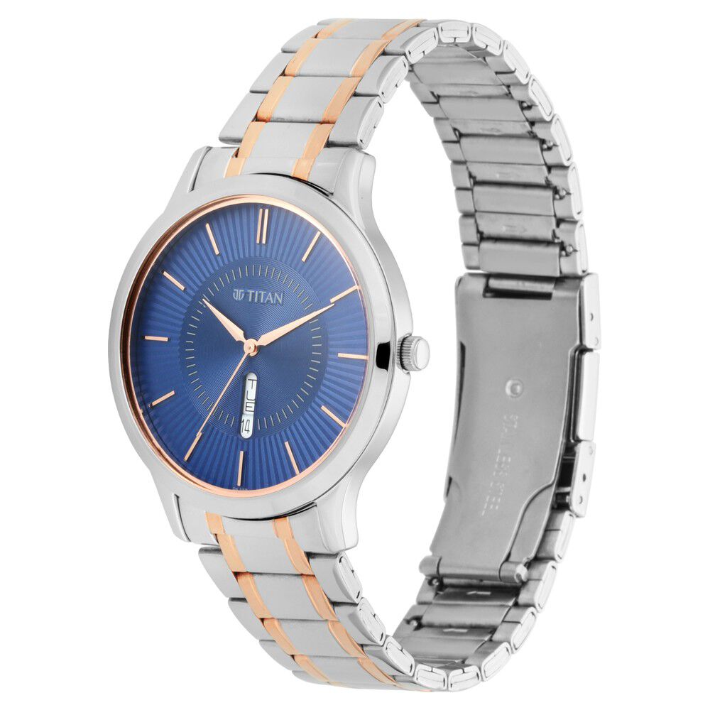 Buy Online Titan Lagan Blue Dial Analog with Day and Date Metal Strap for Men nr1845km01 Titan