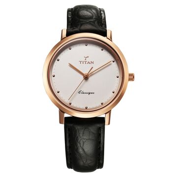 Titan 40 years Quartz Analog Silver Dial Black Leather Strap Watch For Women