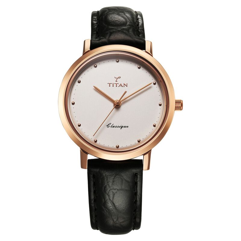 Titan 40 years Quartz Analog Silver Dial Black Leather Strap Watch For Women