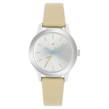 Fastrack Tropical Waters Quartz Analog Silver Dial Leather Strap Watch for Girls