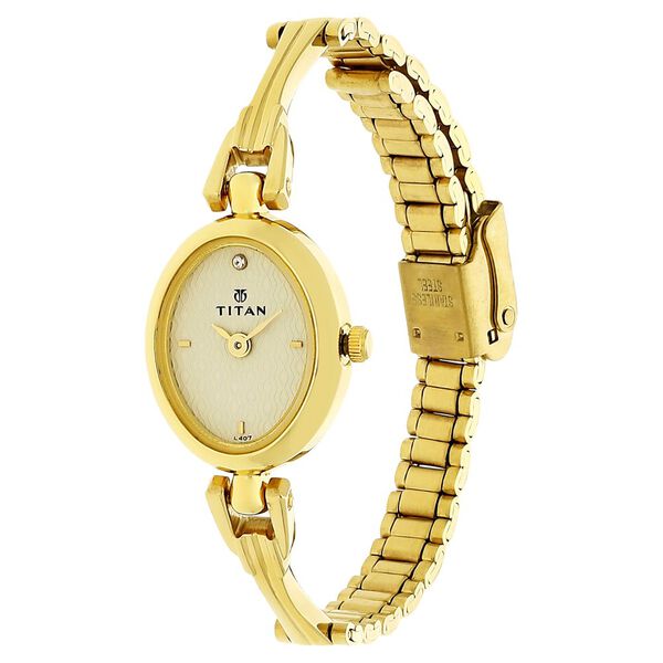 Titan Quartz Analog Champagne Dial Stainless Steel Strap Watch for Women - image number 2