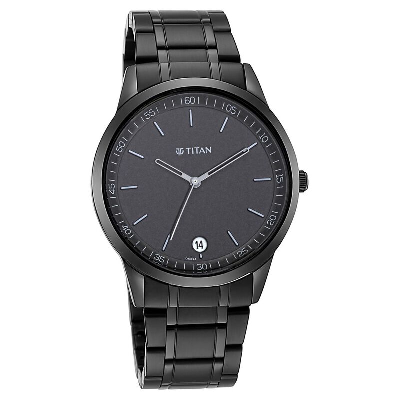 Titan Minimals Quartz Analog with Date Black Dial Black Metal Strap Watch For Men