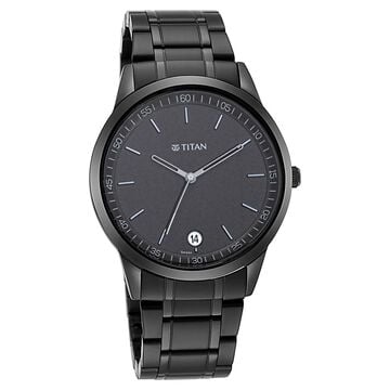 Titan Men's Timeless Style Watch: Refined Black Dial and Metal Strap