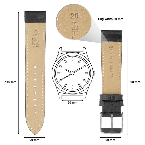 20 mm Black Genuine Leather Straps for Men - image number 1