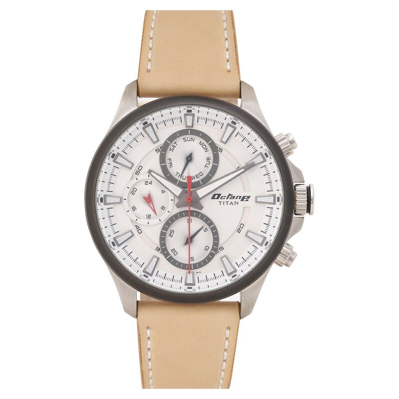 Titan Octane White Dial Quartz Multifunction Leather Strap watch for Men - image number 1