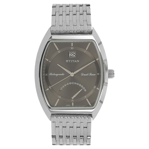 Titan Dual Time Anthracite Dial Stainless Steel Strap watch for Men - image number 0